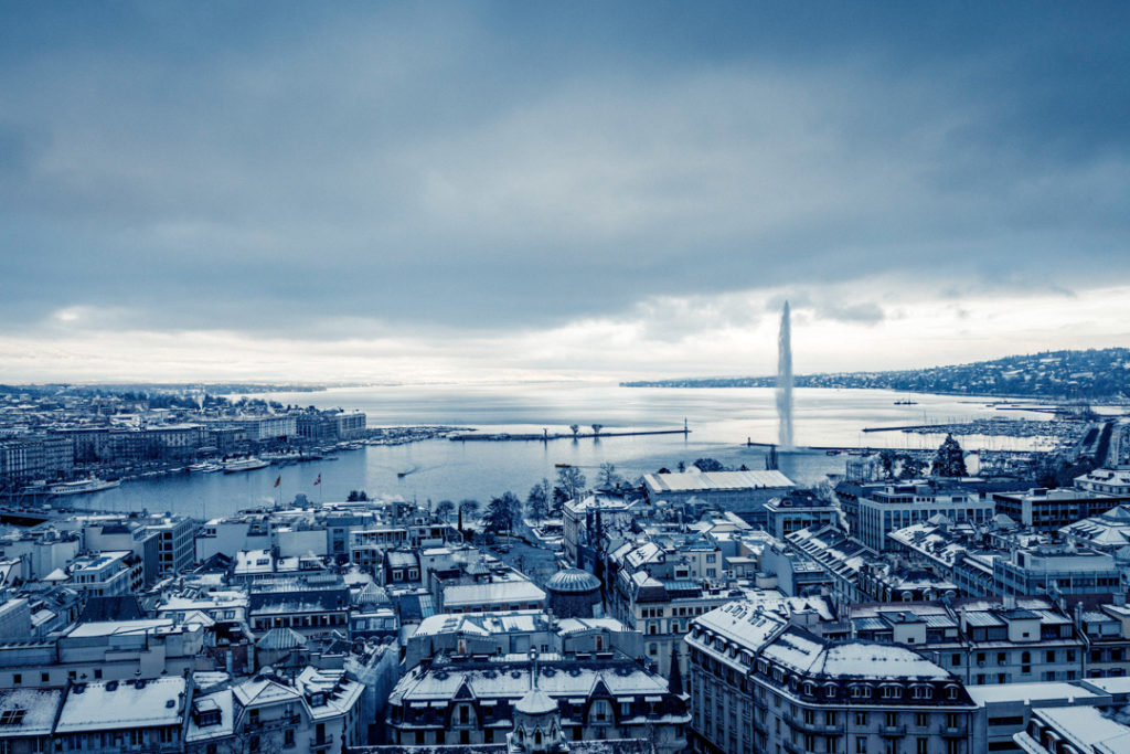 Snow-covered Geneva taken from the north tower of Saint Peter's Cathedral.