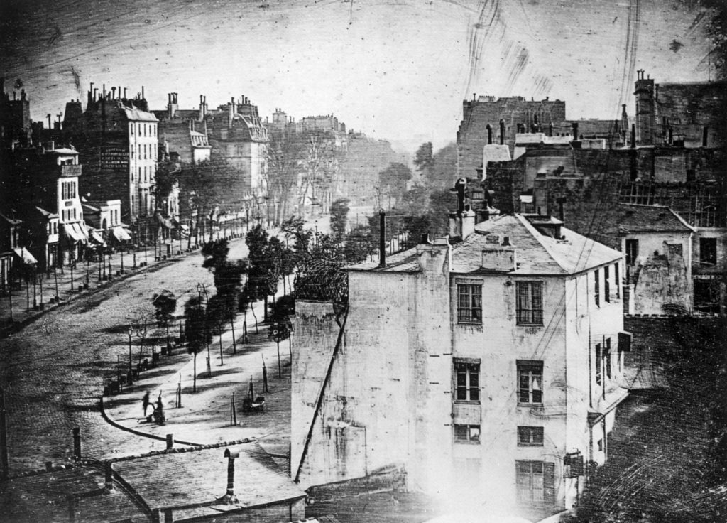 "Boulevard du Temple" is a daguerreotype photograph taken in Paris in 1838 by the inventor of the process, Louis Daguerre.