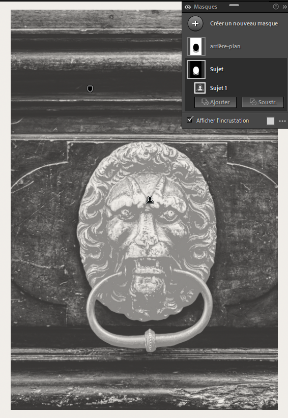 Masques sujet et arrière-plan générés par sélection automatique dans le module Développement de Lightroom Classic.